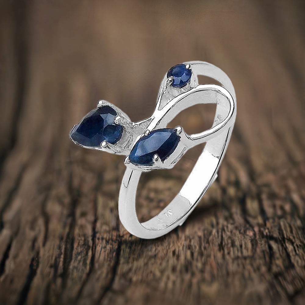 925 Sterling Silver Handmade Rings In Dyed Blue Sapphire Gemstone Jewelry 925SR3251