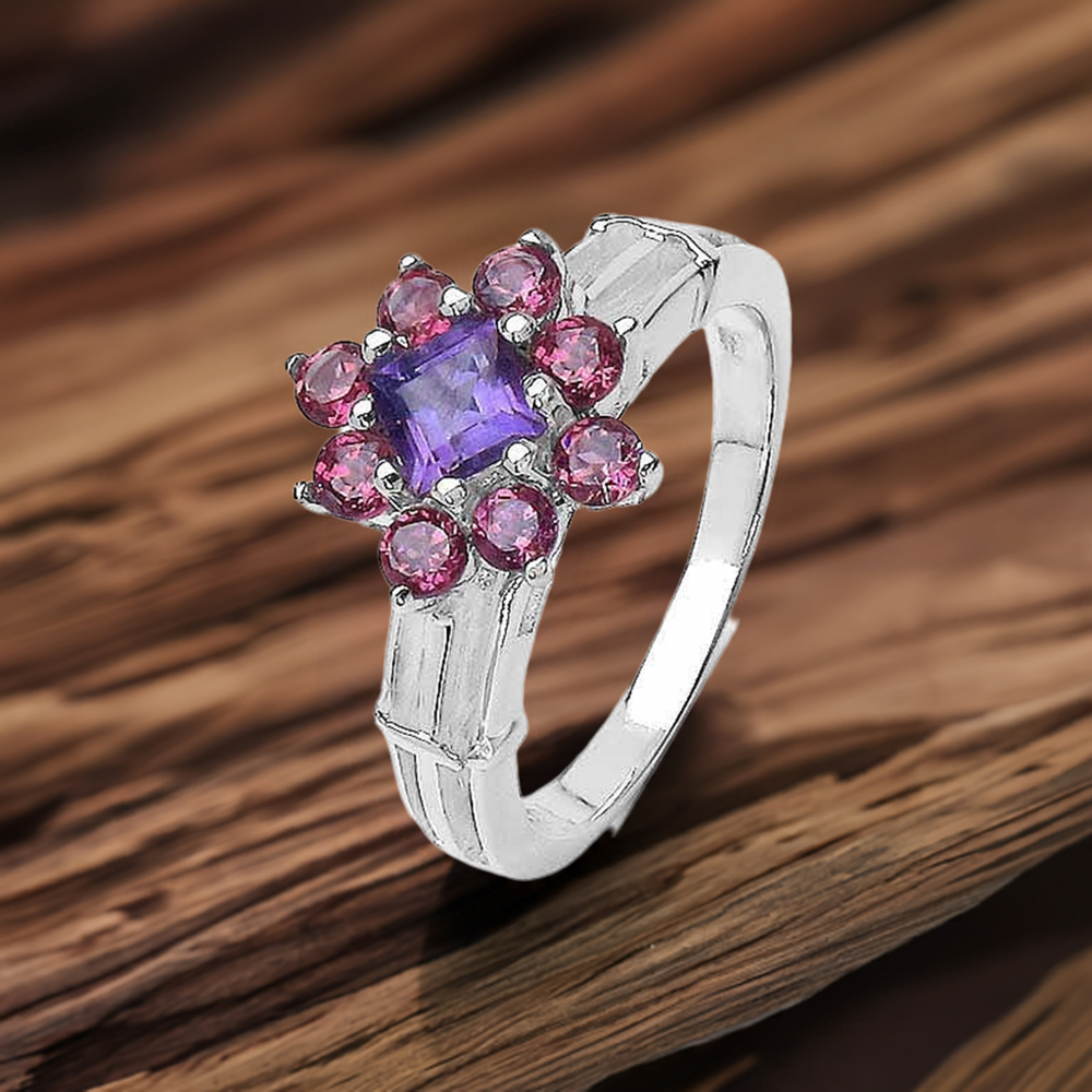 925 Sterling Silver Rings In Amethyst & Rhodonite Gemstone Jewelry 925SR3256