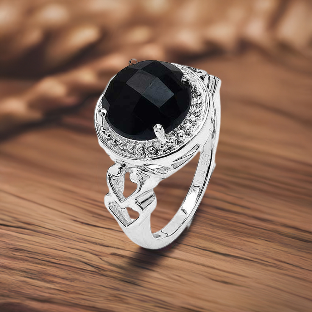 Natural Black Onyx Gemstone Rings In Fine 925 Sterling Silver 925SR3283