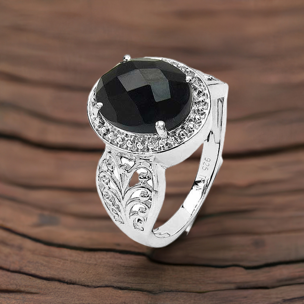 Semi Precious Black Onyx Gemstone Rings In Fine 925 Sterling Silver 925SR3284