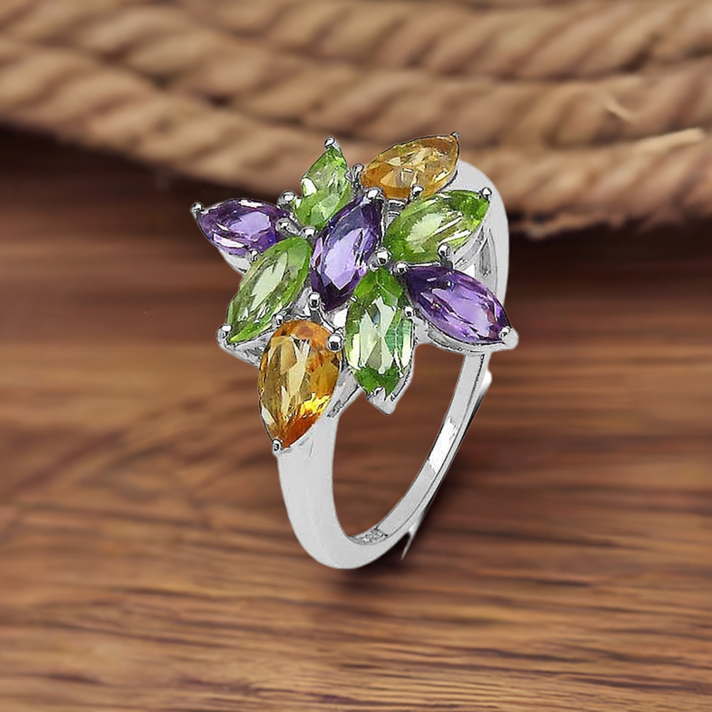 Outlets Amethyst, Citrine, Garnet, Tanzanite, Topaz, Ring, In Sterling Silver, Multi-Gemstone Ring, Multi Birthstone Ring