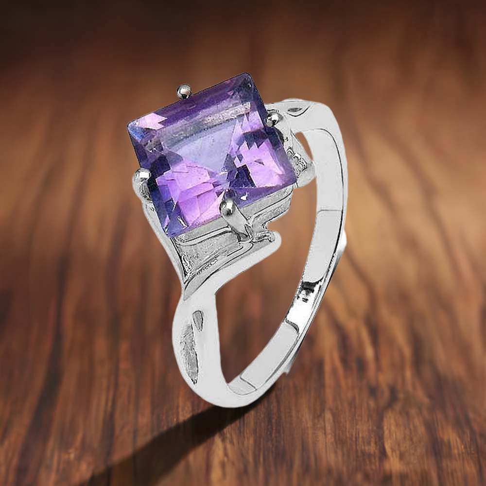Square Amethyst Gemstone Sterling Silver Rings 925SR3289