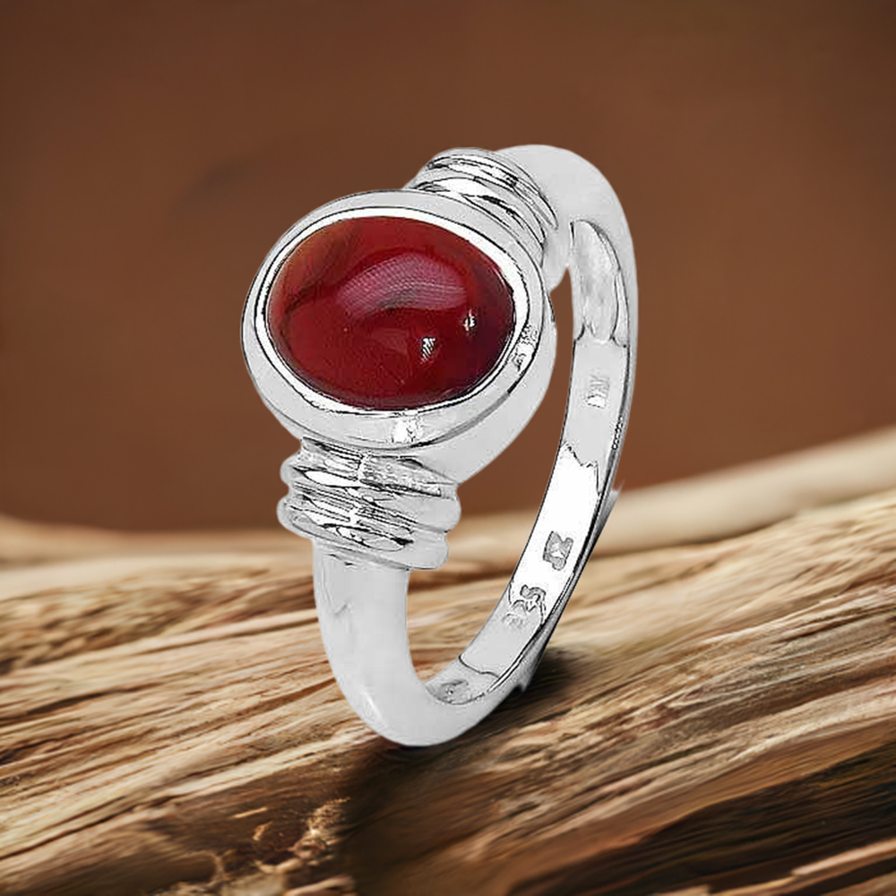 Natural Garnet Single Stone Sterling Silver Rings 925SR3294