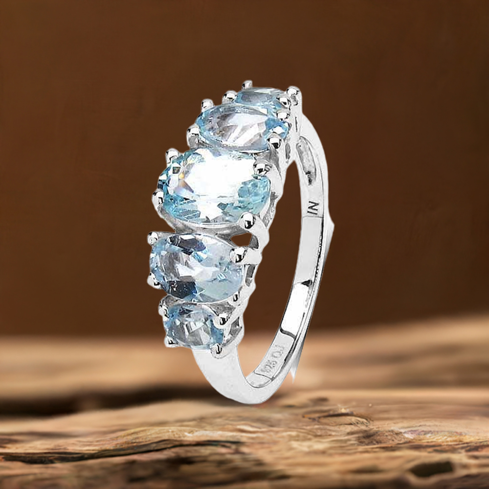 925 Sterling Silver Rings In Genuine Blue Topaz Gemstone 925SR3300
