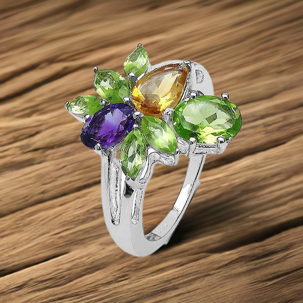 925 Sterling Silver Handmade Rings In Multi Gemstone Jewelry 925SR3327