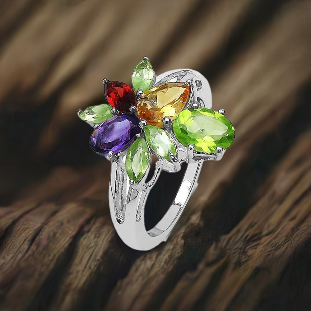 925 Sterling Silver Handmade Rings In Multi Gemstone Jewelry 925SR3328
