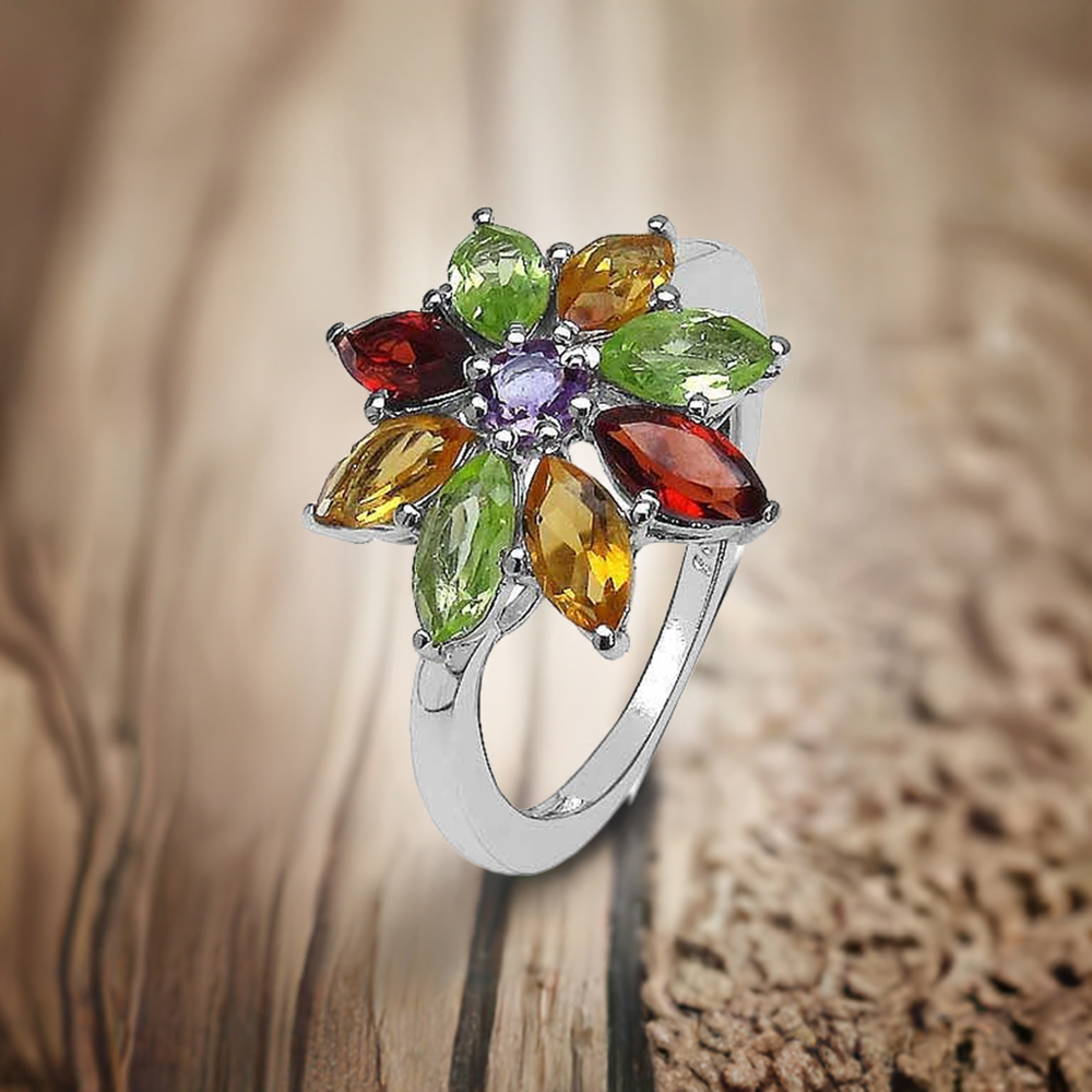 925 Sterling Silver Handmade Rings In Multi Gemstone Jewelry 925SR3340