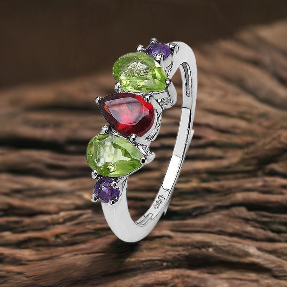 925 Sterling Silver Handmade Rings In Multi Gemstone Jewelry 925SR3342