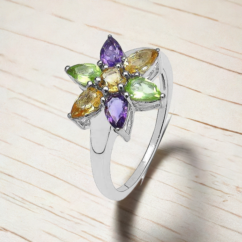 925 Sterling Silver Handmade Rings In Multi Gemstone Jewelry 925SR3345