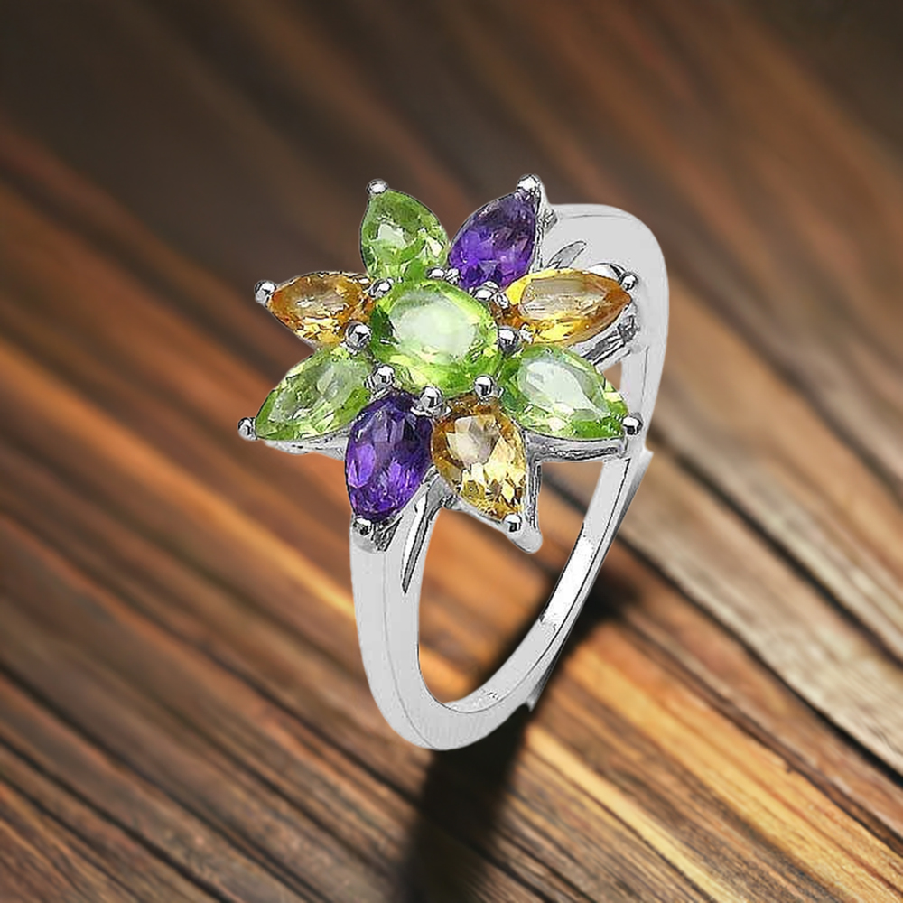 925 Sterling Silver Rings In Genuine Multi Gemstone 925SR3349