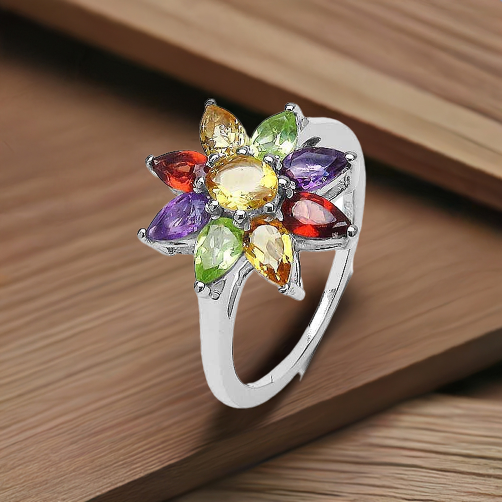 Solid 925 Silver Rings In Natural Multi Gemstone 925SR3350