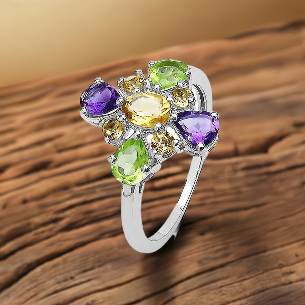 Fine 925 Sterling Silver Rings In Genuine Multi Gemstone 925SR3355