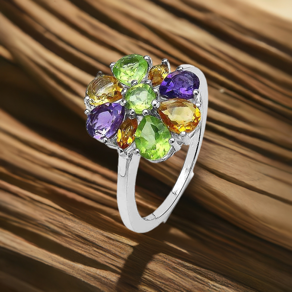 Genuine Multi Gemstone Rings In 925 Sterling Silver 925SR3358