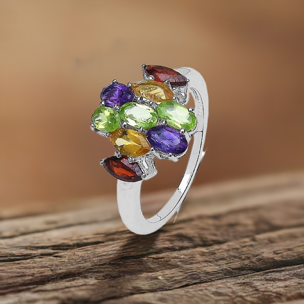 925 Sterling Silver Rings In Genuine Multi Gemstone 925SR3367