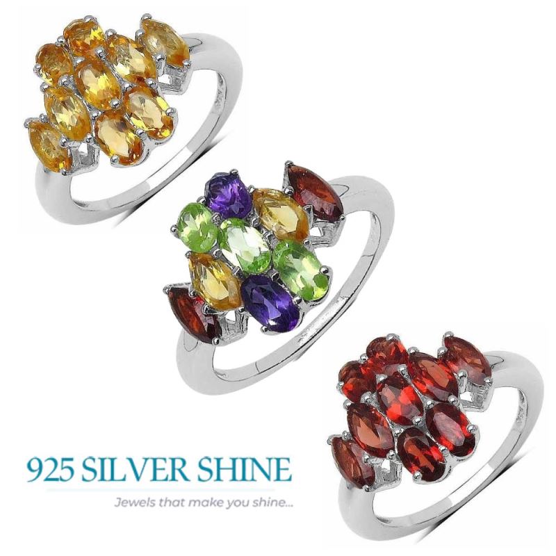 925 Sterling Silver Rings In Genuine Multi Gemstone 925SR3367_3
