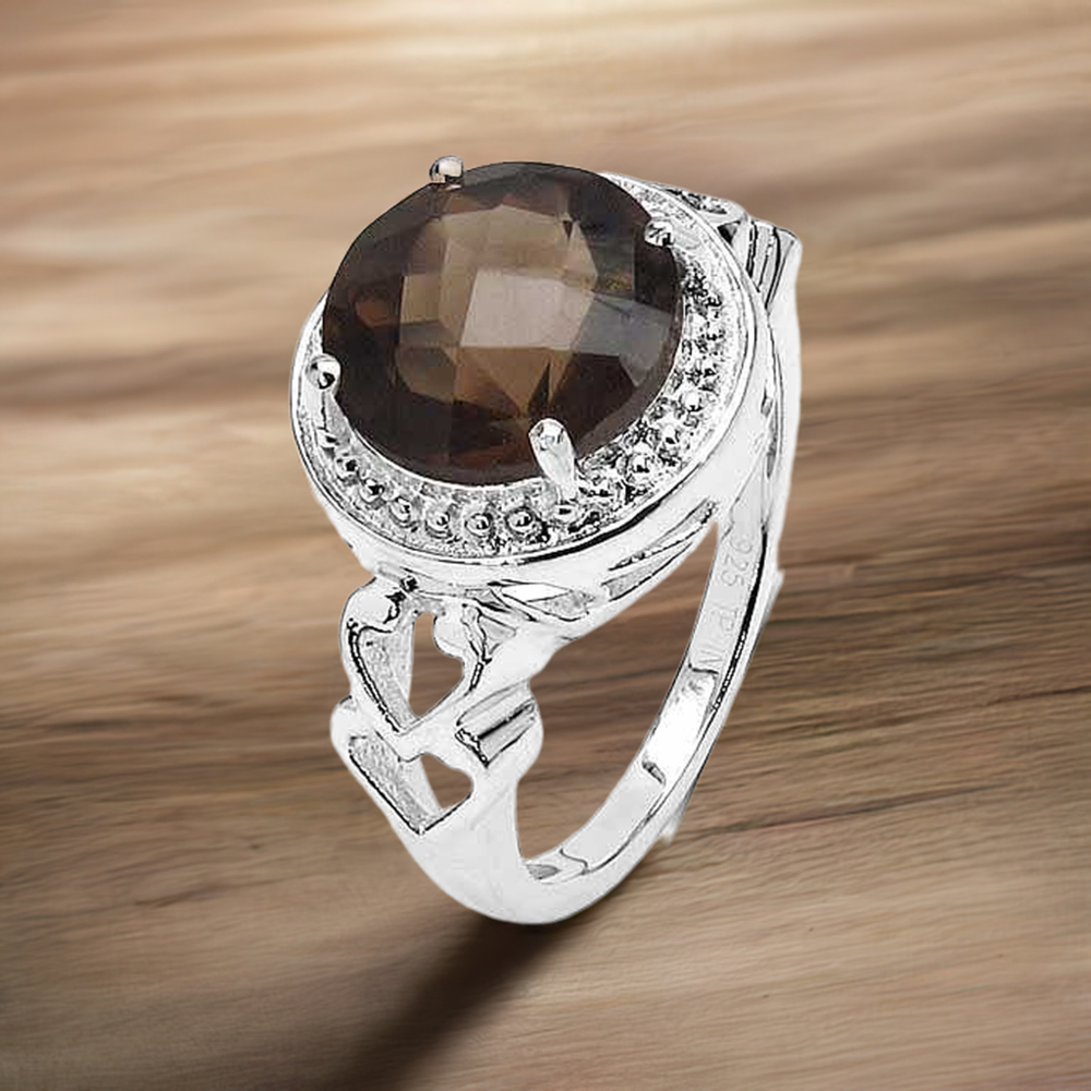 925 Sterling Silver Rings In Genuine Smoky Quartz Gemstone 925SR3379