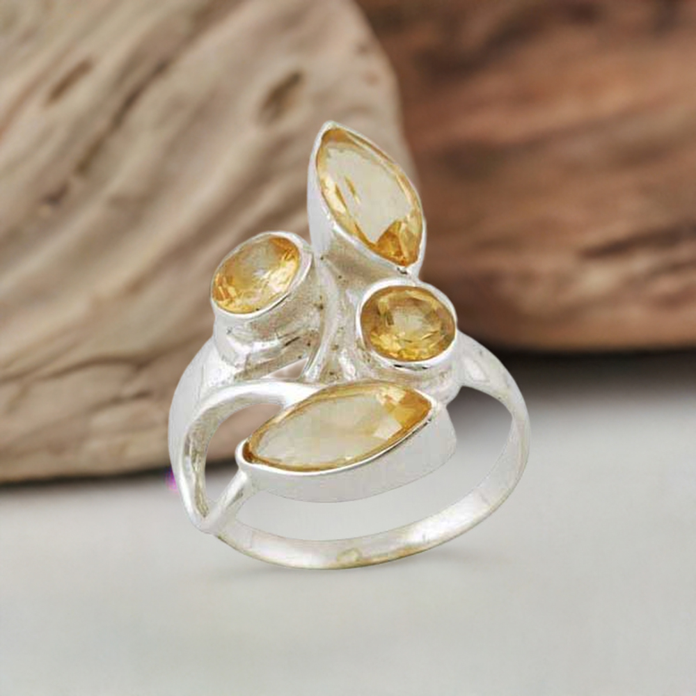 Natural Citrine Gemstone Rings In 925 Sterling Silver Jewelry 925SR3383