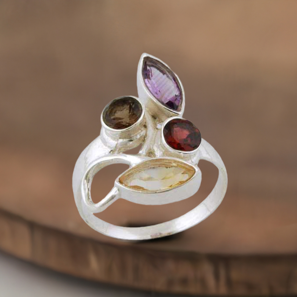 Genuine Multi Gemstone Rings In 925 Sterling Silver Jewelry 925SR3385