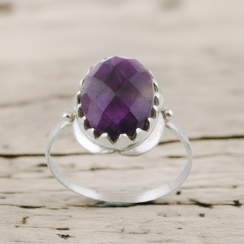 Amethyst Gemstone Sterling Silver Wedding Rings 925SR3386
