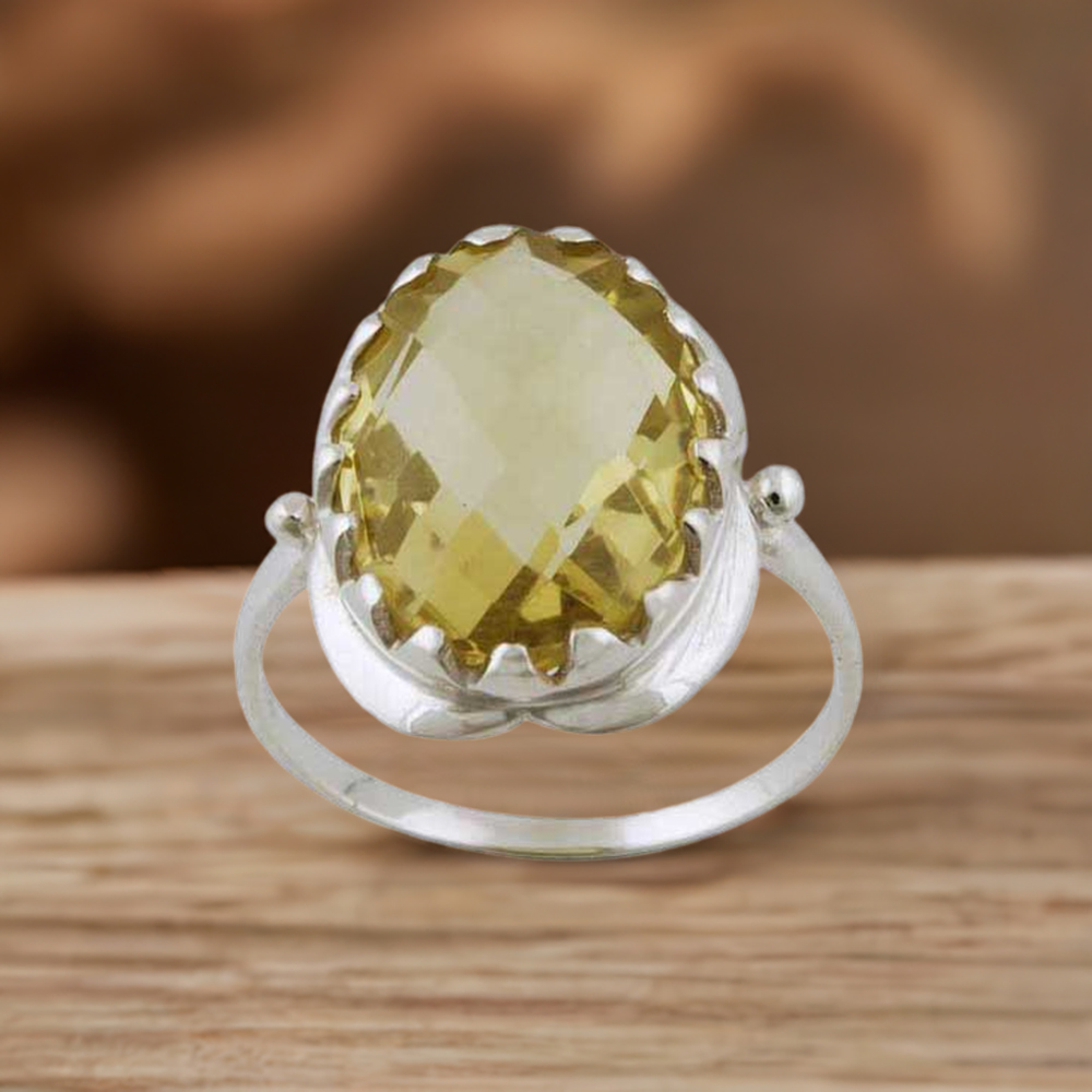 Semi Precious Lemon Quartz Gemstone Rings In 925 Sterling Silver Jewelry 925SR3387