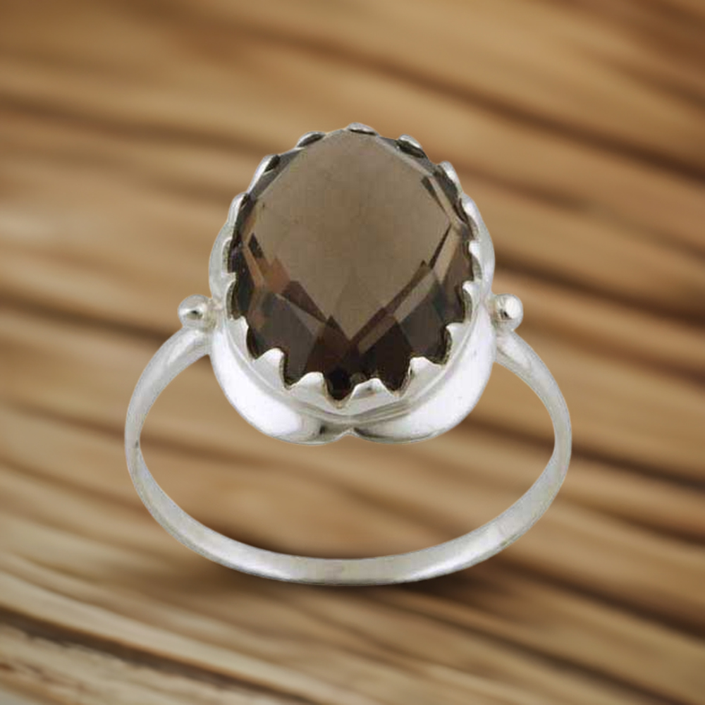 Genuine Smoky Quartz Gemstone Rings In 925 Sterling Silver Jewelry 925SR3388