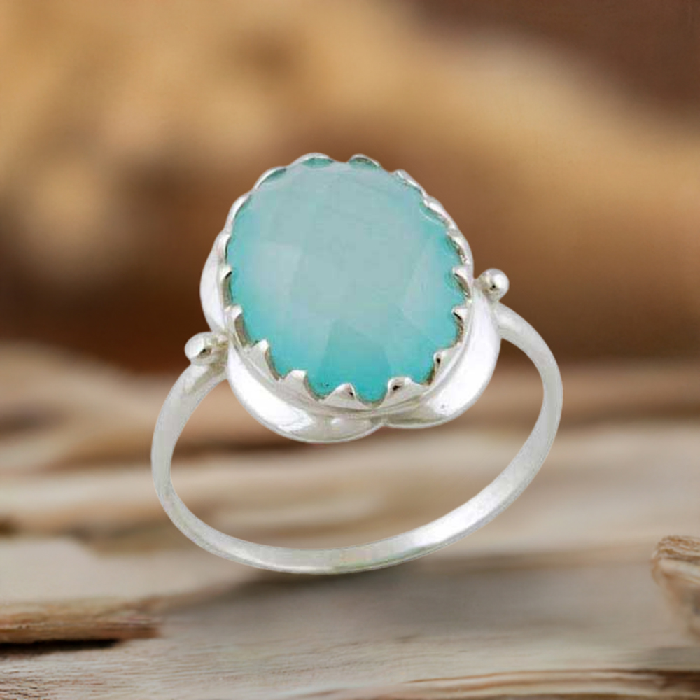 Semi Precious Chalcedony Gemstone Rings In 925 Sterling Silver Jewelry 925SR3390