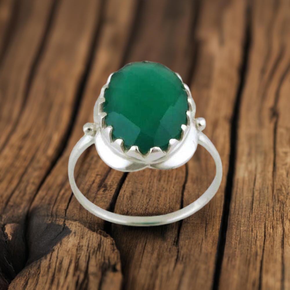 925 Sterling Silver Rings In Green Onyx Gemstone Jewelry 925SR3393