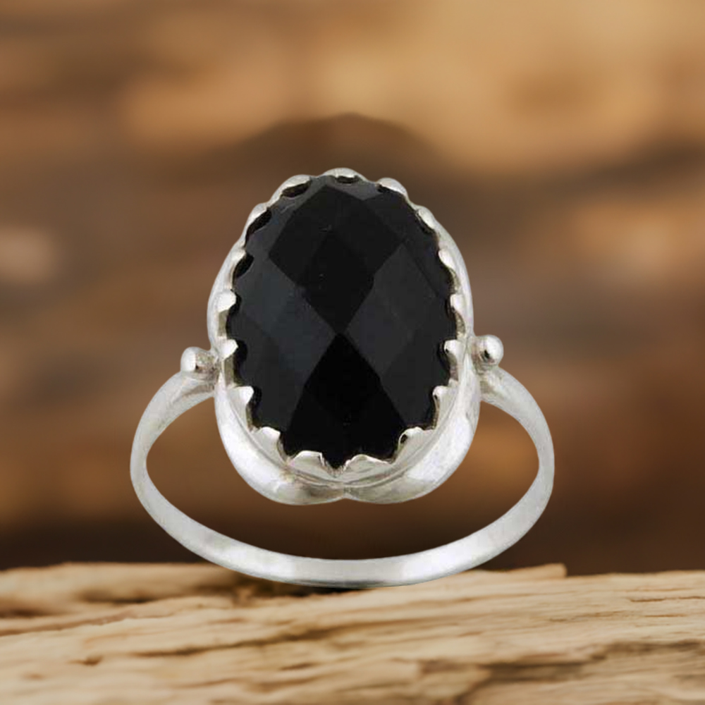 925 Sterling Silver Rings In Black Onyx Gemstone Jewelry 925SR3394