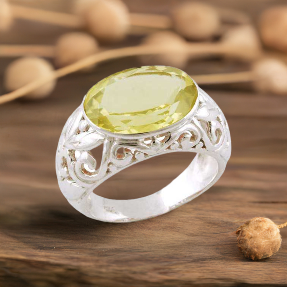 925 Sterling Silver Handmade Rings In Lemon Quartz Gemstone Jewelry 925SR3396