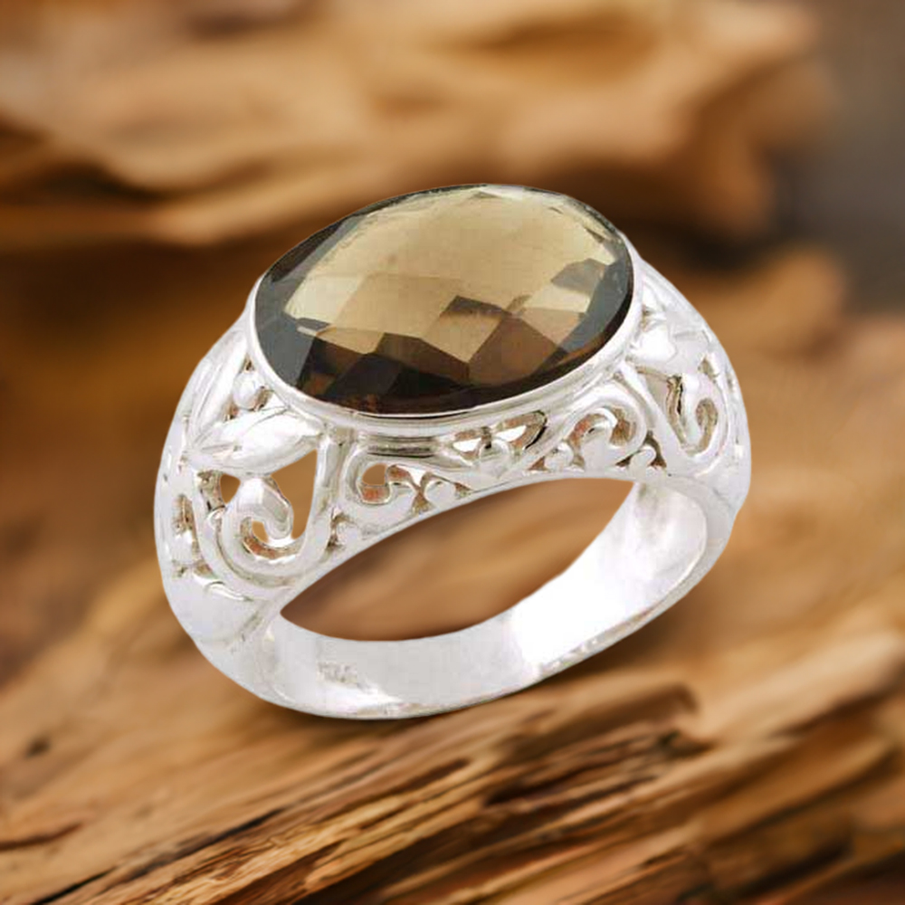 925 Sterling Silver Handmade Rings In Smoky Quartz Gemstone Jewelry 925SR3399