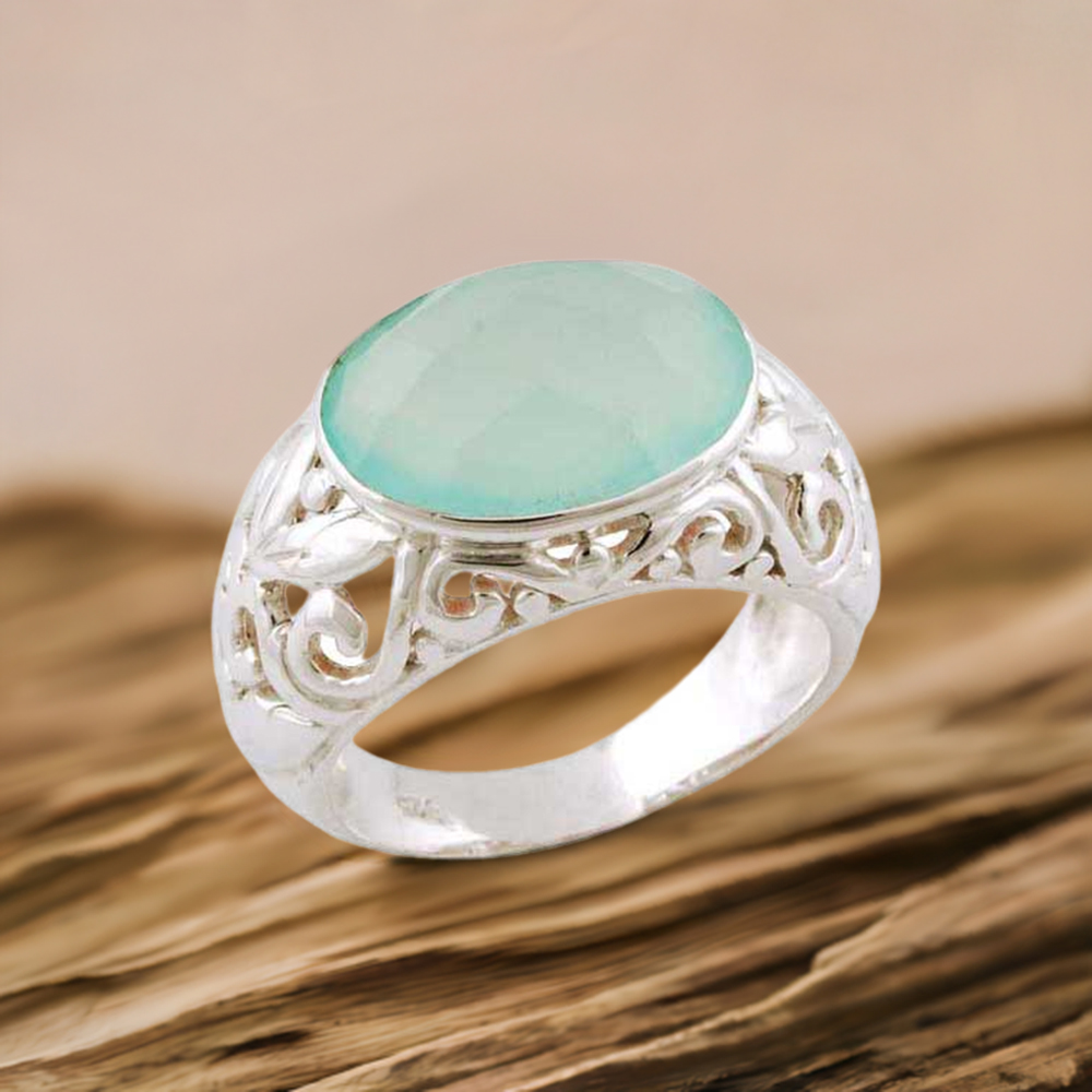 925 Sterling Silver Handmade Rings In Chalcedony Gemstone Jewelry 925SR3400