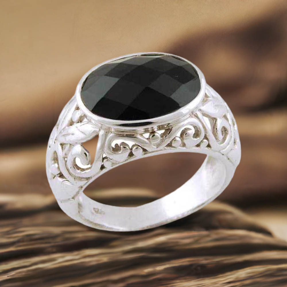 925 Sterling Silver Rings In Black Onyx Gemstone Jewelry 925SR3403