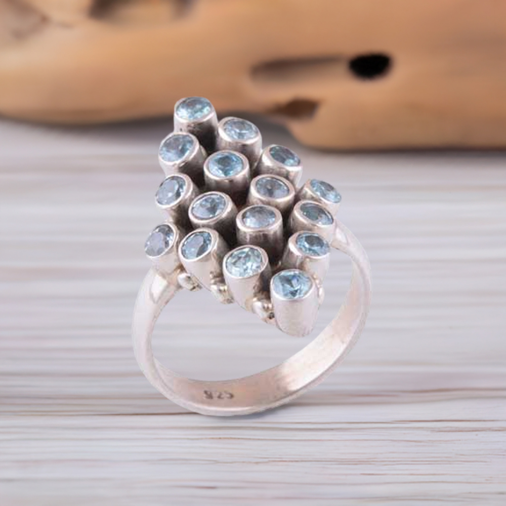925 Sterling Silver Handmade Rings In Blue Topaz Gemstone Jewelry 925SR3406