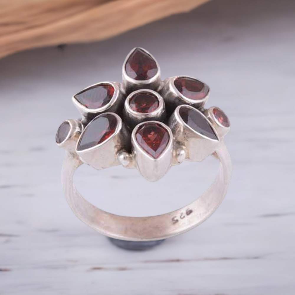 925 Sterling Silver Handmade Rings In Garnet Gemstone Jewelry 925SR3407