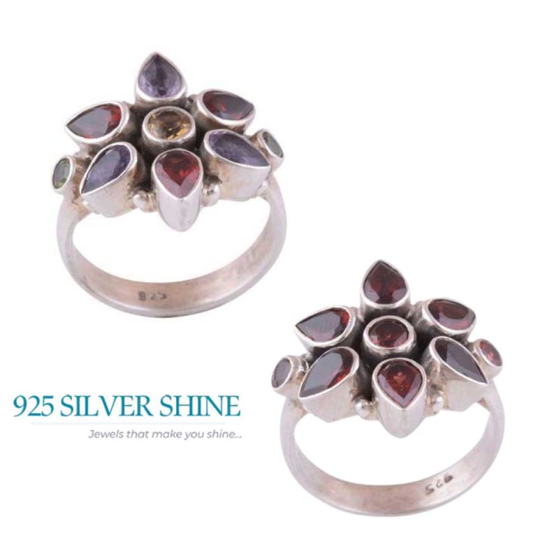925 Sterling Silver Handmade Rings In Multi Gemstone Jewelry 925SR3408_1