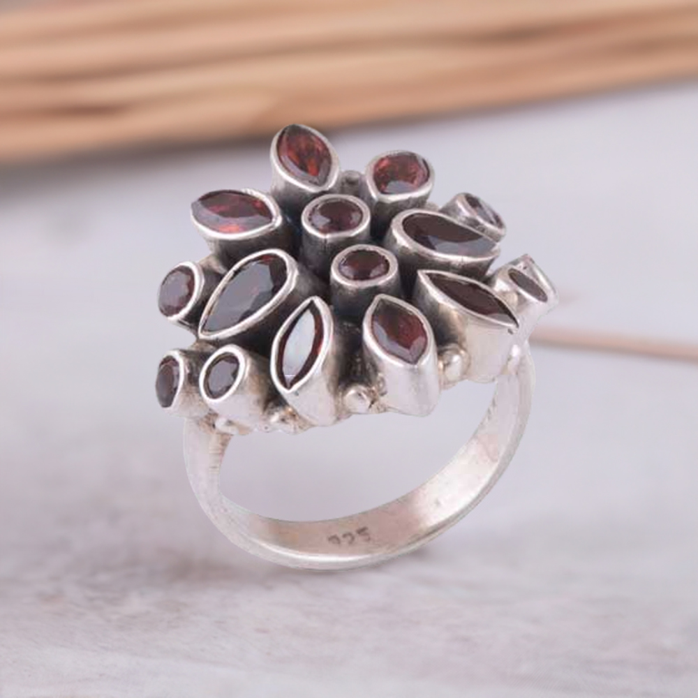 925 Sterling Silver Handmade Rings In Garnet Gemstone Jewelry 925SR3409