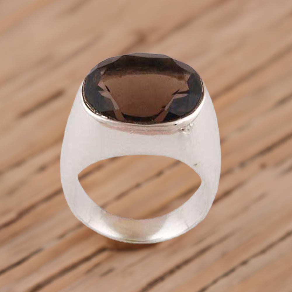 925 Sterling Silver Rings In Smoky Quartz Gemstone Jewelry 925SR3412