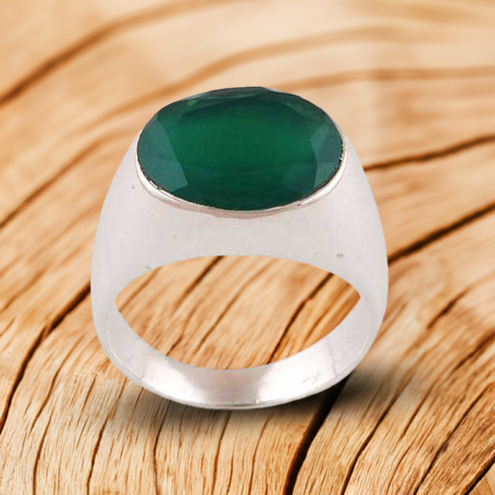 925 Sterling Silver Rings In Green Onyx Gemstone Jewelry 925SR3414