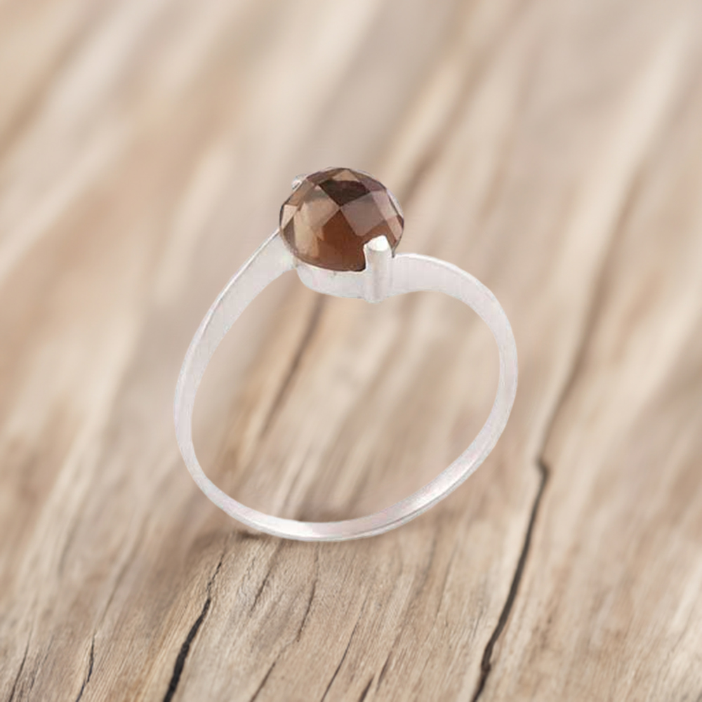 925 Sterling Silver Handmade Rings In Smoky Quartz Gemstone Jewelry 925SR3417