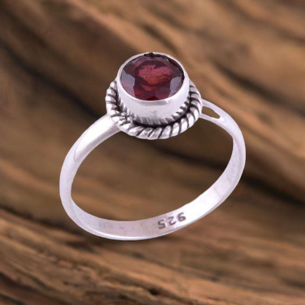 Garnet Stone Sterling Silver Rings 925SR3420