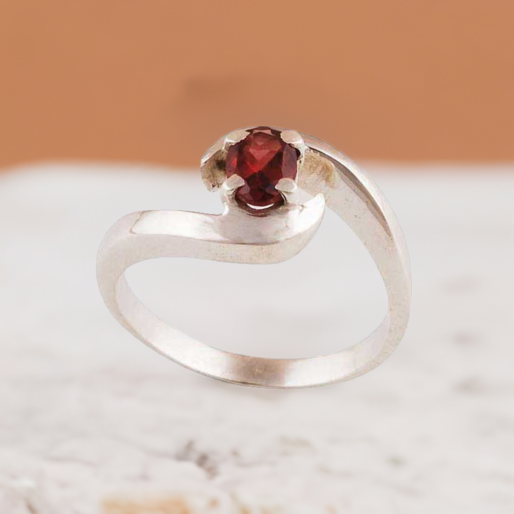 Natural Garnet Stone Sterling Silver Rings Jewelry 925SR3426