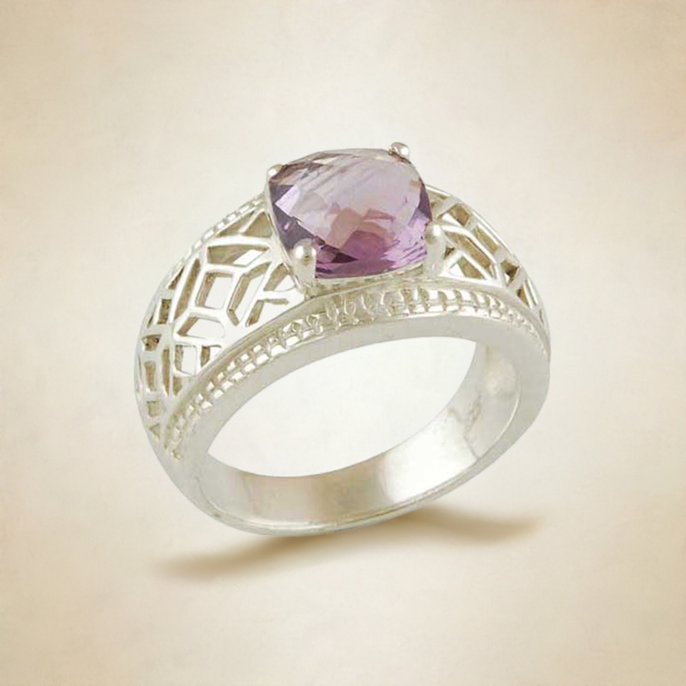 Faceted Amethyst Gemstone Silver Rings 925SR3442