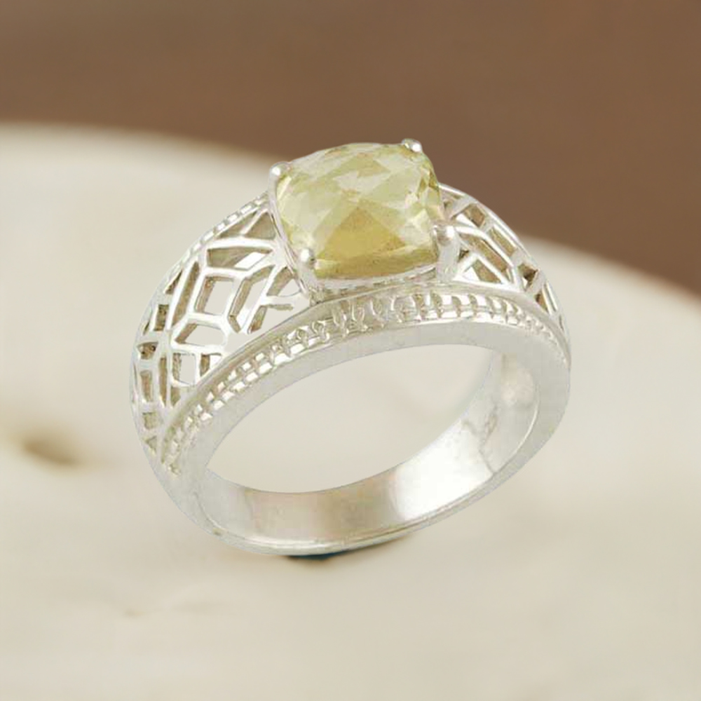 Genuine Lemon Quartz Gemstone Rings In Fine 925 Sterling Silver 925SR3443