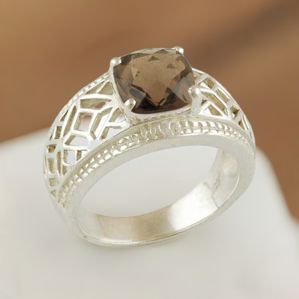 925 Sterling Silver Rings In Semi Precious Smoky Quartz Gemstone 925SR3445