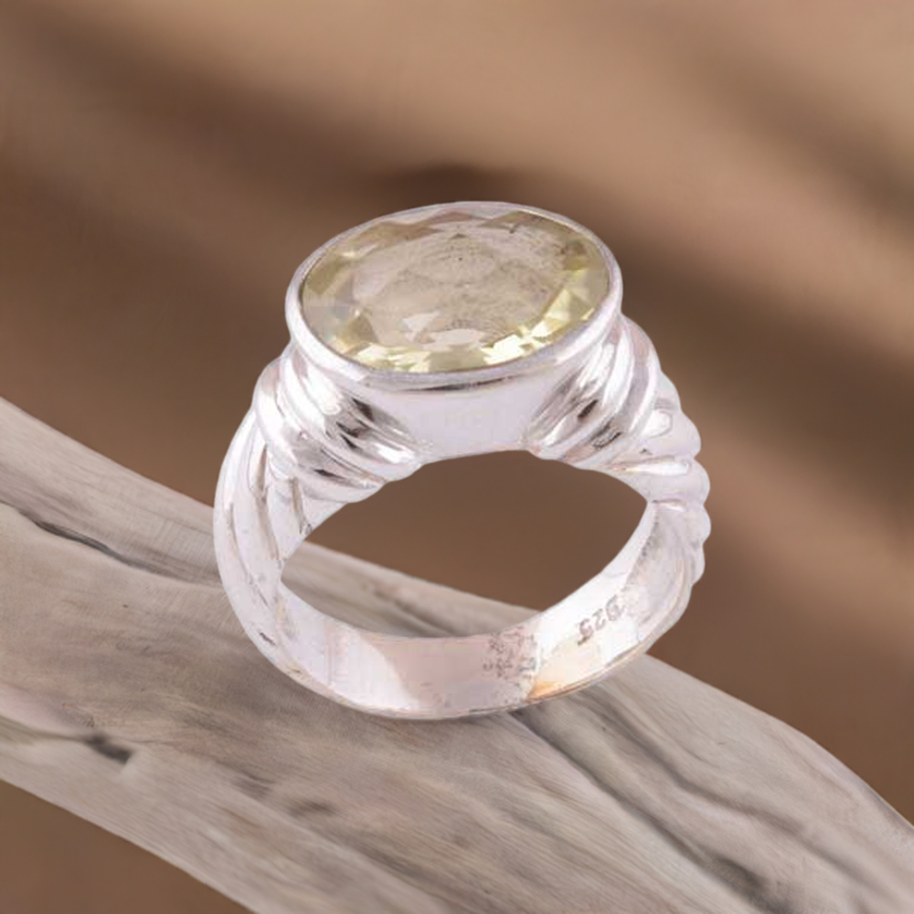 Citrine Cut Stone Sterling Silver Anniversary Rings 925SR3456