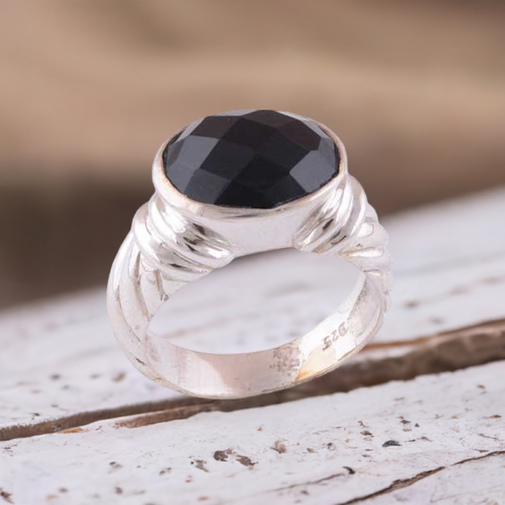 925 Sterling Silver Rings In Semi Precious Black Onyx Gemstone 925SR3457