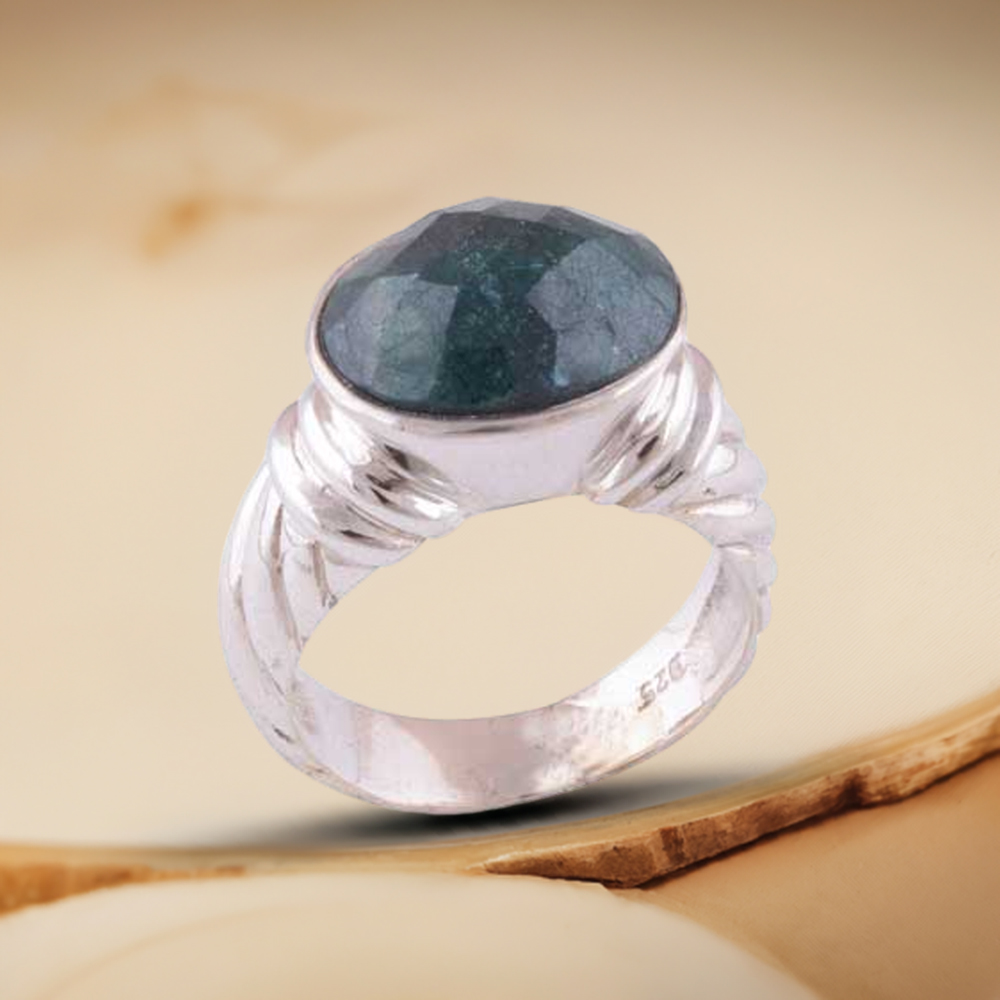 Natural Dyed Emerald Gemstone Rings In 925 Sterling Silver Jewelry 925SR3459