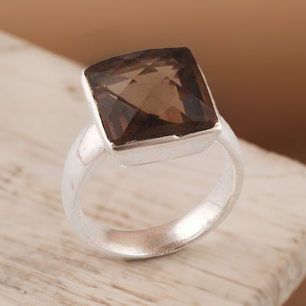 Genuine Smoky Quartz Gemstone Rings In 925 Sterling Silver Jewelry 925SR3461