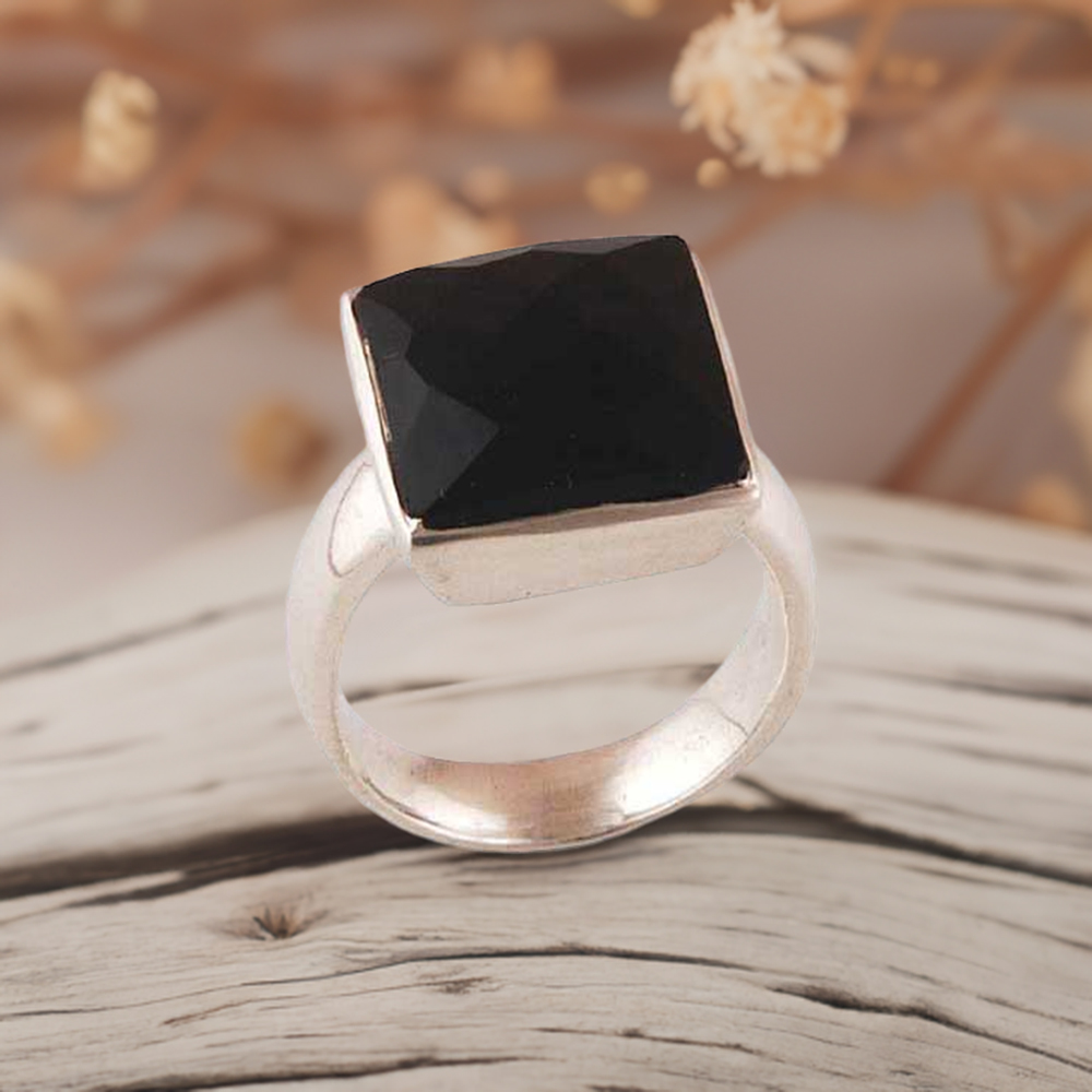 Genuine Black Onyx Gemstone Rings In 925 Sterling Silver Jewelry 925SR3464