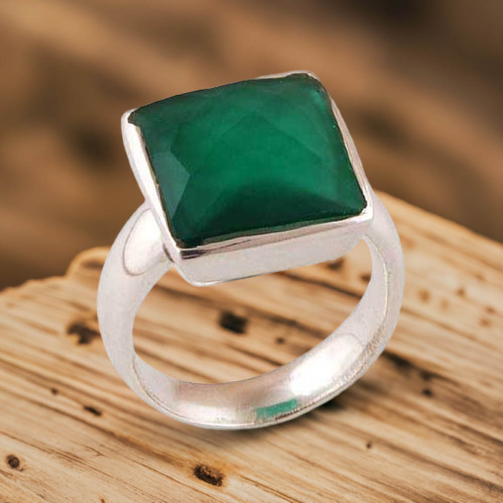 Semi Precious Green Onyx Gemstone Rings In 925 Sterling Silver Jewelry 925SR3466